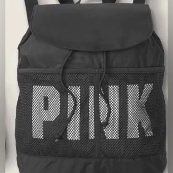 PINK Victoria Secret Black Drawstring Backpack - Picture 1 of 5